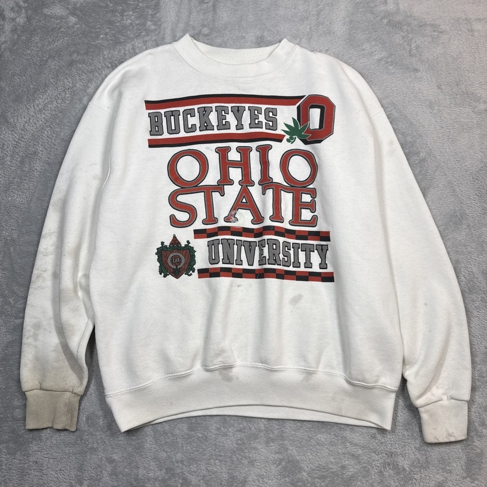 Vintage Ohio State Buckeyes Sweatshirt Men XL White Galt Sand Stained Paint READ